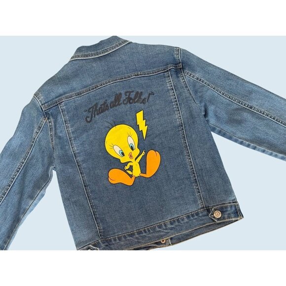 LOONEY TUNES Kids Youth Denim Jean Jacket Coat Size Large - Picture 1 of 6